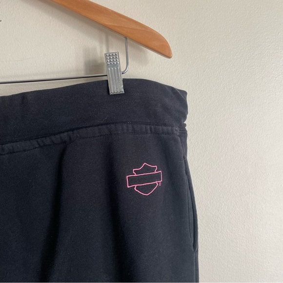 Harley Davidson Wide Leg Sweat Track Pant Pull On Black Pink Size Large - Picture 7 of 8